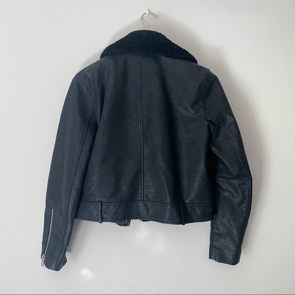 Zara Black Faux Fur Leather Aviator Cropped Jacket Size Large - Picture 3 of 11